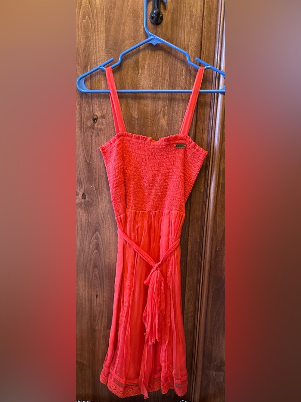 Coral Smocked Bodice Sundress with Tie Waist